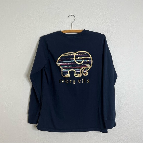 Ivory Ella Navy Blue Cotton Long Sleeve Elephant Top Size S - Picture 6 of 8